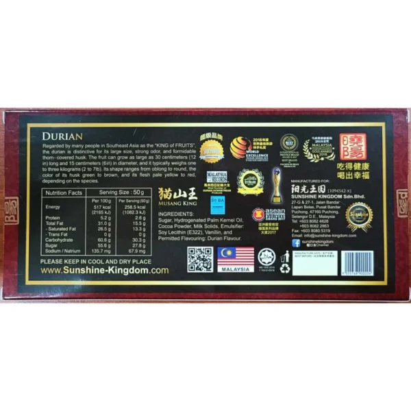 Durian Kingdom Musang King Chocolate Bar 160g